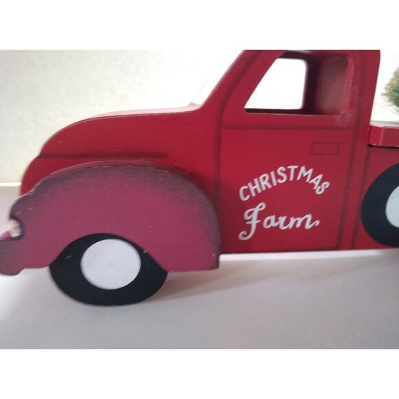 Christmas Farm Wooden Red Truck Ornament with Bottle Brush Trees Christmas Decor - Picture 3 of 7